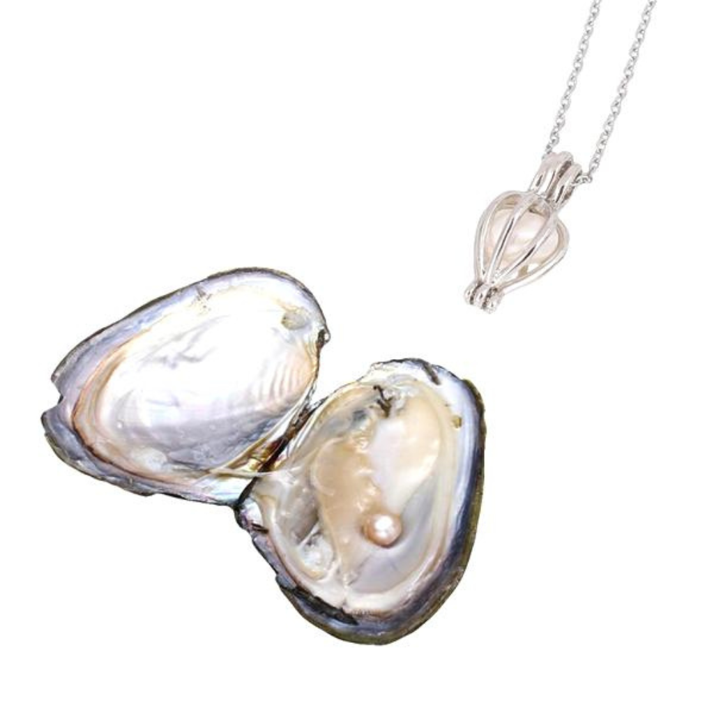 Mystic Pearl pendant Real Oyster Pearls Set (Earrings + Ring + Chain)